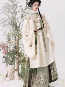 New Ming Dynasty Hanfu Womens Daily Collar Shirt Long Coat Cloud Shoulder Embroidery Ma Face Skirt Spring Autumn Winter National Style Set Combination