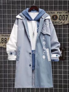 Áo Khoác Gió Trùm Đầu Cho Nam Mùa Thu Dài Đến Giữa Đầu Họa Tiết Mèo Thời Trang Trẻ Trung Dáng Rộng Thoải Mái Không Cần Ủi