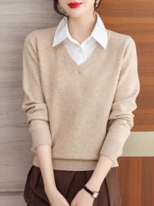 Áo Len Dệt Kim Dài Tay Nữ Thu Đông 2025 Áo Len Dệt Kim Cổ Polo Màu Trơn Mềm Mại Thoải Mái Thường Ngày Áo Len Dệt Kim