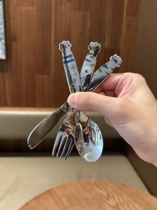 Thickened 304 Stainless Steel Childrens Supplementary Food Utensils Set Meal Spoon Dessert Spoon Cartoon Cat Fork Knife