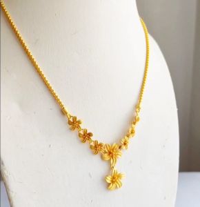 สร้อยคอทองชุบ ดอกไม้เรียง สั้น 20 นิ้ว ไม่ลอก ไม่ดำ เหมือนจริง ผู้หญิง เด็กหญิง