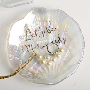 Colorful Mermaid Glass Jewelry Shell Dish Decorative Storage Plate Nordic Style Irregular Shape Bead Mat Photography Props