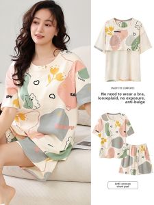 Sweet Style Pure Cotton Sleepwear Womens Short Sleeve One-Piece Home Clothes Summer Lightweight Breathable Underwear Set