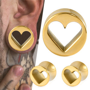 1/2PCS 18K Gold Plated Round Waist Heart Hollow Ear Tunnels & Plugs Ear Strengther Ear Gauge Expansion Piercing Earring Saddle