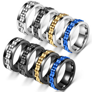 Anti Stress Rotatable Gear Chain Stainless Steel Ring for Men Punk Anxiety Spinner Fidget Rings Rock Biker Party Jewelry Gifts