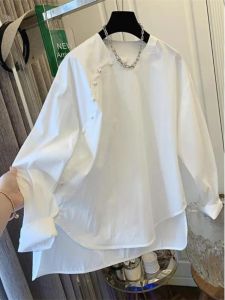 New Chinese Style Casual White Shirt Women Loose Versatile High End Feeling Super Pretty Cotton Top Commute Artistic Loose Fit