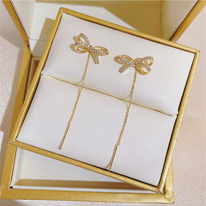 【♡Lovely girls house♡】Elegant Bow Long Tassel Drop Earrings for Women Korean Style Sweet Party Ear Jewelry Accessories