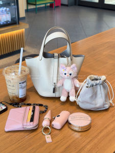 Bychanceshop Summer Silver Buckle Milkshake White First Layer Cowhide Vegetable Basket Bucket Bag Satchel Female Hand Bag