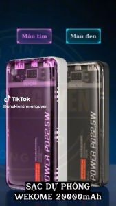 Sạc dự phòng 20000mAh WEKOME WP-343 WP-349 bảo hành 2 năm pin dự phòng 2 cổng output trong suốt độc đáo - Happy Home 4U
