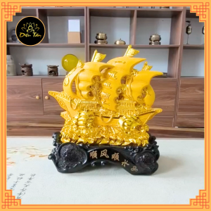 Tượng Thuyền Buồm màu vàng tượng Thuận Buồm Xuôi Gió Phong Thủy trang trí bàn làm việc Tài Lộc Thành Công Diệu Tâm