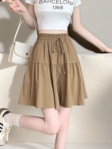 Plus Size Ice Silk Quick-Drying Shorts Womens Summer Thin Plus Size Ladies High Waist A- line Slimming Casual Half Length Wide-Leg Skort