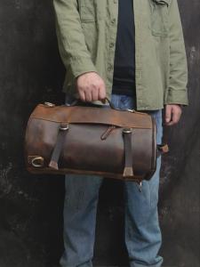 NUPUGOO Genuine Leather Mens Multifunctional Bag Vintage Backpack Crossbody Handbag Tote Cylinder Bag