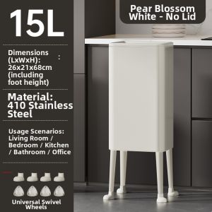 GAOK | Tall Mobile Stainless Steel Kitchen Trash Bin Large Size