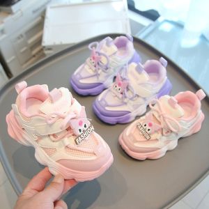 Girls Sport Shoes Breathable Mesh Anti-slip Running Shoes for Children Fall New Style Low Cut Net Surface PVC Bottom