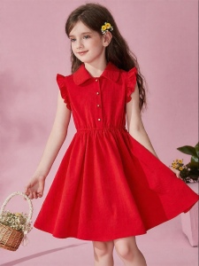 Ask Junior | Summer Girls Princess Red Dress for Medium to Big Kids