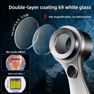 MONLEYTA | High Definition Portable Handheld Magnifying Glass 60x Jewelry Watch Verification German Origin With Light For Coins Silver Dollars Jadeite Diamonds Purple Clay Pots