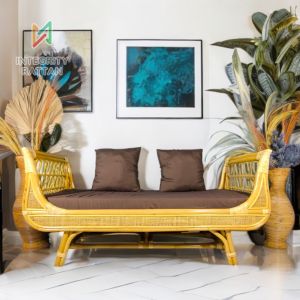 Kursi Sofa Bench 3 Seater Teras Ruang Tamu Bentuk Perahu Minimalis Rotan Alami dengan Cushion - Furniture Sandaran