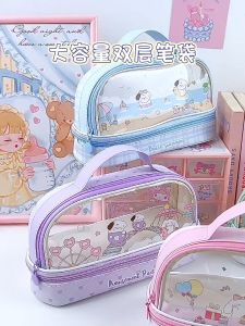 Túi Đựng Bút Bằng PVC Hai Lớp Trong Suốt Thiết Kế Đơn Giản Dễ Thương