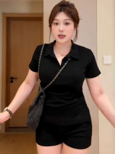 เสื้อยืดคอโปโลสีเทาไซส์ใหญ่ แขนสั้น เอวเข้ารูป ทรงเข้ารูป สำหรับผู้หญิง สไตล์เกาหลี ทรงเข้ารูป แขนสั้น ปกติ