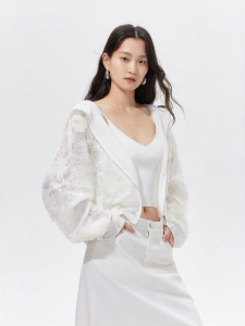 Vero Moda | Lace Floral Lace Embellished Hooded Bell Sleeve Jacket