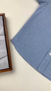 Bronkis Junior Kemeja Anak Laki-Laki Lengan Pendek Bahan Chambray Warna Baby Blue untuk usia 0-6 tahun