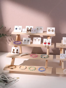 5 Layers Wooden Ladder Display Rack Multi-Layer Storage Stand for Jewelry Dolls Desserts
