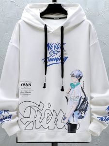 เสื้อสเวตเตอร์มีฮู้ดบุขนแกะหนาสำหรับผู้ชาย ทรงหลวม แขนยาว ปกติ ฤดูใบไม้ร่วง/ฤดูหนาว เสื้อผ้าเด็ก แฟชั่นสตรีท ลำลอง