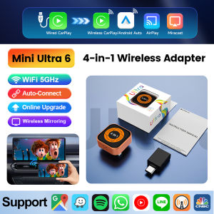 CarlinKit | 4 In1 Mini Car AI Box Convert Wired to Wireless CarPlay Android Auto Adapter AirPlay Miracast Screen Mirroring USB Plug&Play