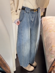 Quần Jeans Denim Ống Rộng Cạp Cao Kiểu Dáng Ôm Dáng Mùa Xuân Hè Mới Quần Jeans Nữ Thiết Kế Đường Phố Mỹ