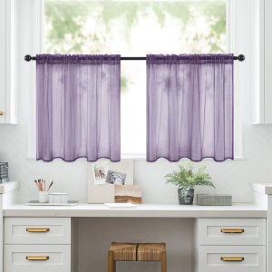 2pcs Solid Color High Transparency Terylene Gauze Short Curtains Small Curtains for Kitchen Bathroom Living Room Home Decor