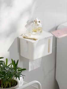 Giá treo giấy vệ sinh treo tường phong cách Nhật Bản màu trắng cửa sổ xem trong suốt ổ cắm giấy lớn không cần đục lỗ