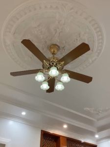 Quạt trần tân cổ Châu Âu KS597 bóng rủ [ 5 cánh gỗ 52inch 5 bóng đèn đui E27 ]  [Động cơ DC inverter-100% lõi đồng]