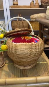 Bình ủ trà giữ nhiệt BEMIAO mây tre ấm mây ủ trà xanh gốm sứ bát tràng giỏ đan mây tích trà