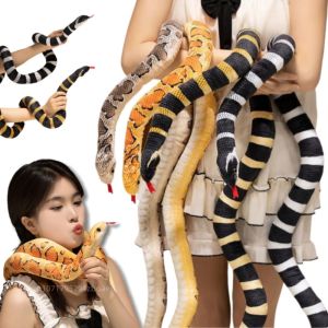JON09 Realistic Boa Snake Plush Doll Long Pattern Stuffed Animal Simulation Snakes Plushie Kids Toy Black And White Snake Stuffed Toy Pet Toys