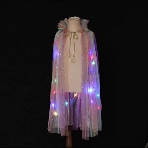 Glow-in-the-dark LED Cape Delicate Light String Design Princess Outer Cloak Kids Fashion Wear for Celebration and Gift Selection