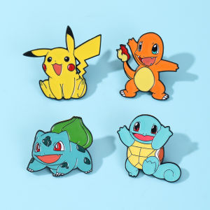 4Pcs Pokemon Enamel Pins Set Cute Pikachu Charmander Bulbasaur Squirtle Brooches for Backpack Fans Gifts
