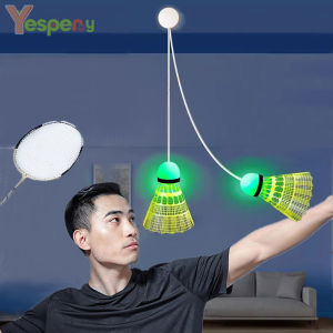 YESPERY Self-Training Badminton Telescopic Rebound Elastic Rope Glowing Badminton Indoor Practice Self-Study Badminton Training Tool