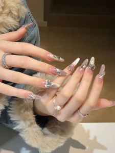 Luxurious French Cat Eye Nail Stickers Handmade Flashing White Wearable False Nails Detachable Long Lasting Nail Art Products