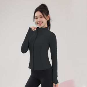 Womens Yoga Fitness Jacket Quick Dry Running Outdoor Morning Exercise Slim Fit Long Sleeve Stand Collar Pocket Design