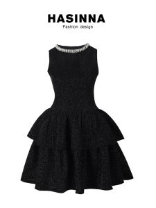 Hasinna Diamond Cổ Áo Áo Hai Dây Đầm Nữ Váy Ngắn Món Quà Sinh Nhật Đầm Phong Cách Công Chúa Cao Cấp Vòng Eo Không Tay Áo Váy Bánh Kem