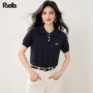 puella | Áo Thun Cổ Polo Dệt Kim Thêu Phong Cách Học Sinh Hàn Quốc