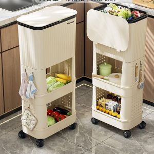 Kitchen Trash Can Large Capacity Sliding Cover Easy to Move Double Layer High Model No Bending Waist Special Japanese Style Shelf