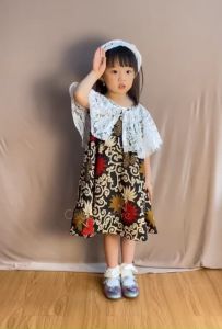 C&Buy Store Baju Anak Perempuan Dress Batik KAMBOJA KELIE Gratis Bando Gaun Pesta Brokat Ulang Tahun Anak Cewek Dres Brukat Gambar Bunga Murah Terbaru