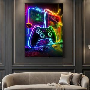 Neon Gamepad Game Zone Poster --HD-- Self-Adhesive Waterproof High-Toughness Universal Wall Decor