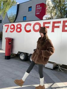 Eco-Friendly Sheepskin Jacket Womens Stand Collar Teddy Fur Vest Thickened Korean Style Loose Fit Winter Outerwear