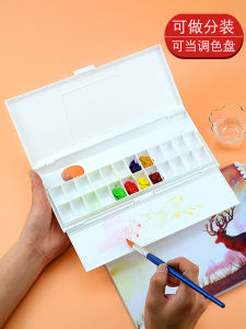 Professional Grade 24 Compartment Foldable Watercolor Paint Box Moisture Preserving Empty Holder for Mixing Palettes Art Students