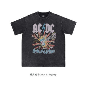 Retro American Print ACDC Heavy Metal Rock Band Cotton round Neck Short Sleeve T-Shirt Mens Casual Fashion Breathable Tee