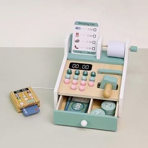 ĐỒ CHƠI MÔ PHỎNG QUẦY THU NGÂN THANH TOÁN BẰNG GỖ KABI CHO BÉ CHƠI ĐỒ HÀNG BẰNG GỖ