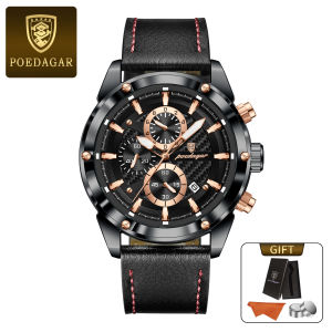 POEDAGAR Chính Hãng Đồng hồ nam dây đeo bằng thép không gỉ lịch dạ quang không thấm nước 860