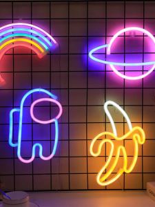 LED Neon Light Cyberpunk Atmosphere Lamp Gaming Room Decoration Hanging Wall Light Christmas New Year Decor Simple Modern Macaron Color